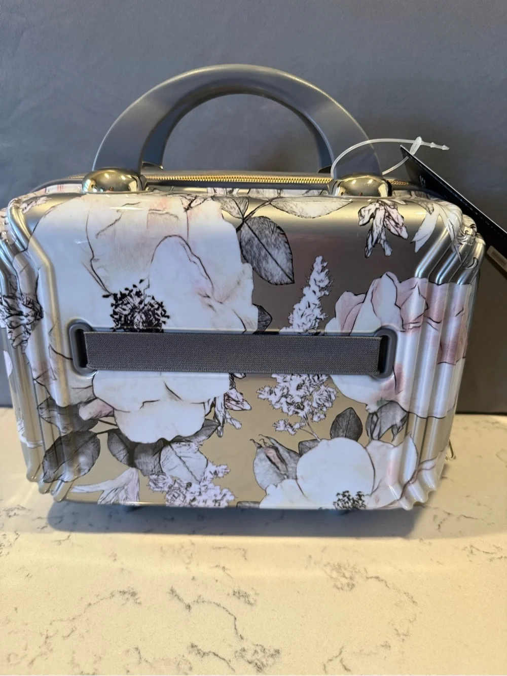 Floral Print Metallic Makeup Case - Rose Gold